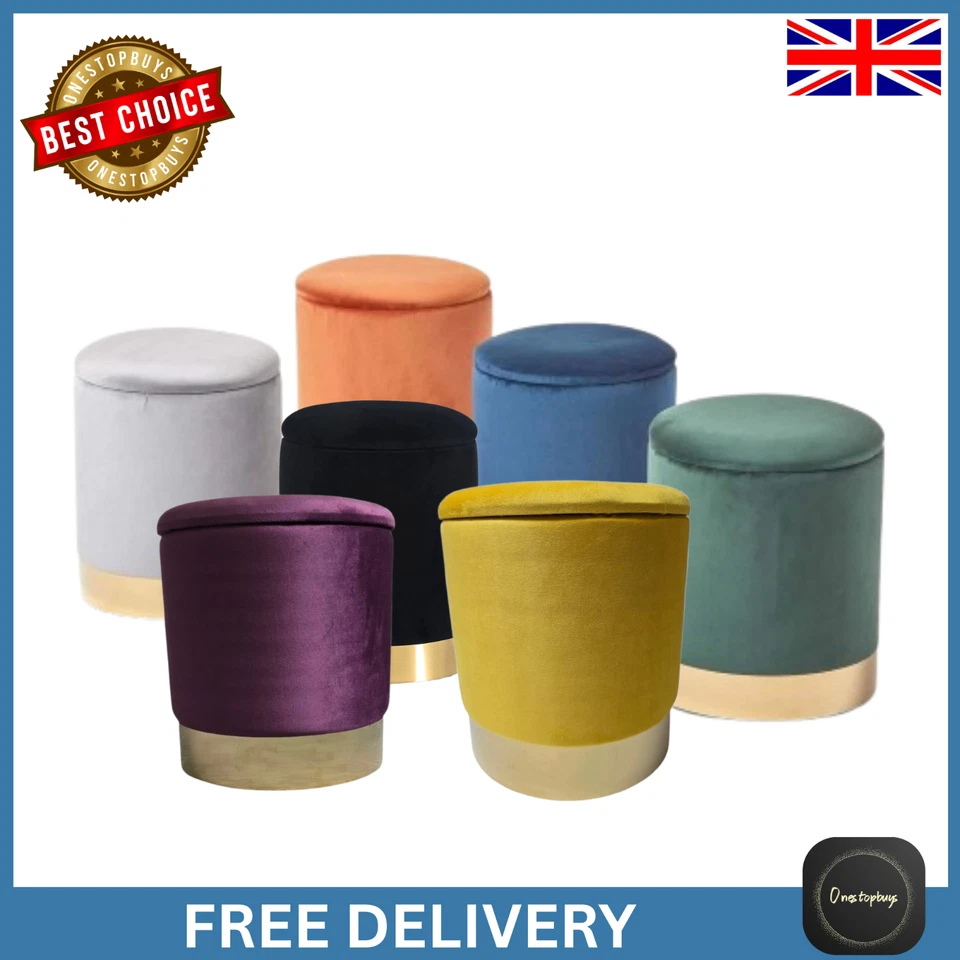 Round Velvet Ottoman Pouffe with Storage Footstool Seat Stool Vanity Chair UK - Image 1 of 4