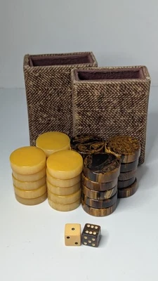 VTG Bakelite Backgammon 1 & 1/8” 19mm Brown & Butterscotch Swirl Checkers 266g - Image 1 of 4