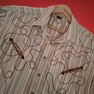 Panhandle Slim Pearl Snap Striped Browns Embroidered Western Shirt XL Rodeo READ - Picture 1 of 16