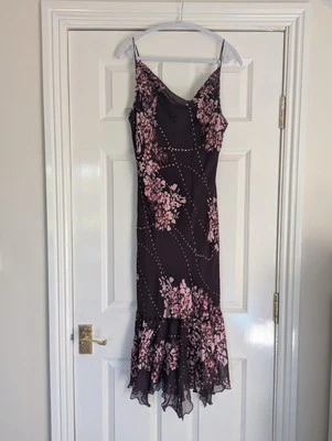 Burgundy pink floral devore burnout bias dress UK14 slip boho fairycore 90s Y2K - Image 1 of 4