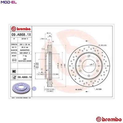 2x BRAKE DISC 09.A868.1X FOR MITSUBISHI PAJERO/SPORT/II L200/TRITON FIAT 3.2L - Image 1 of 4