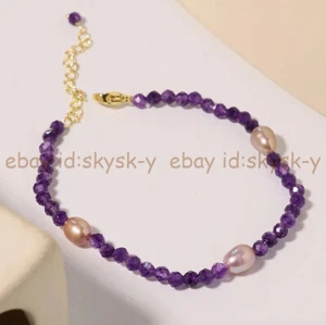 3mm Faceted Natural Amethyst Round Gemstone Beads Purple Pearl Bracelet 7.5'' - Picture 1 of 6