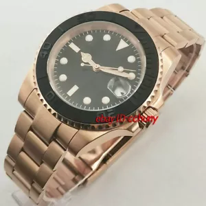 40mm Esfera Negra Esfera Rosa Dorada Estuche Automático Hombre Reloj Fecha Regalo - Imagen 1 de 5