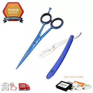 Hairdressing Scissors UK 5.5" and Straight Cut throat Razors Perfect Barber Set - Bild 1 von 1