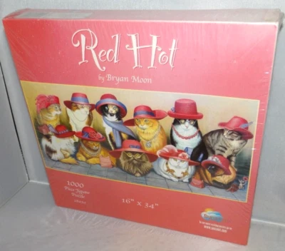 Red Hat Society Hatters Puzzle Red Hot Cats By Bryan Moon 1000 Pieces New 28020 - Image 1 of 4