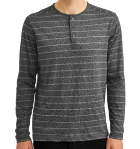One Day Away Shirt Henley Long Sleeve Striped Heather Gray Men's Size Large - Picture 1 of 6