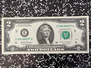 "LUCKY ""888"" REPETIDOR ""8"" en billete de $2, NÚMERO DE SERIE ÚNICO ""E 084888XX A" - Imagen 1 de 9