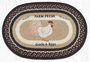 Braided Jute Stenciled Print Oval Area Rug. Earth Rugs. FARMHOUSE CHICKEN - Picture 1 of 1