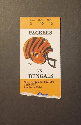 Brett Favre 1st Win & TD at Lambeau Ticket 9/20/1992 - Packers vs. Cincinnati !! - Image 1 of 2