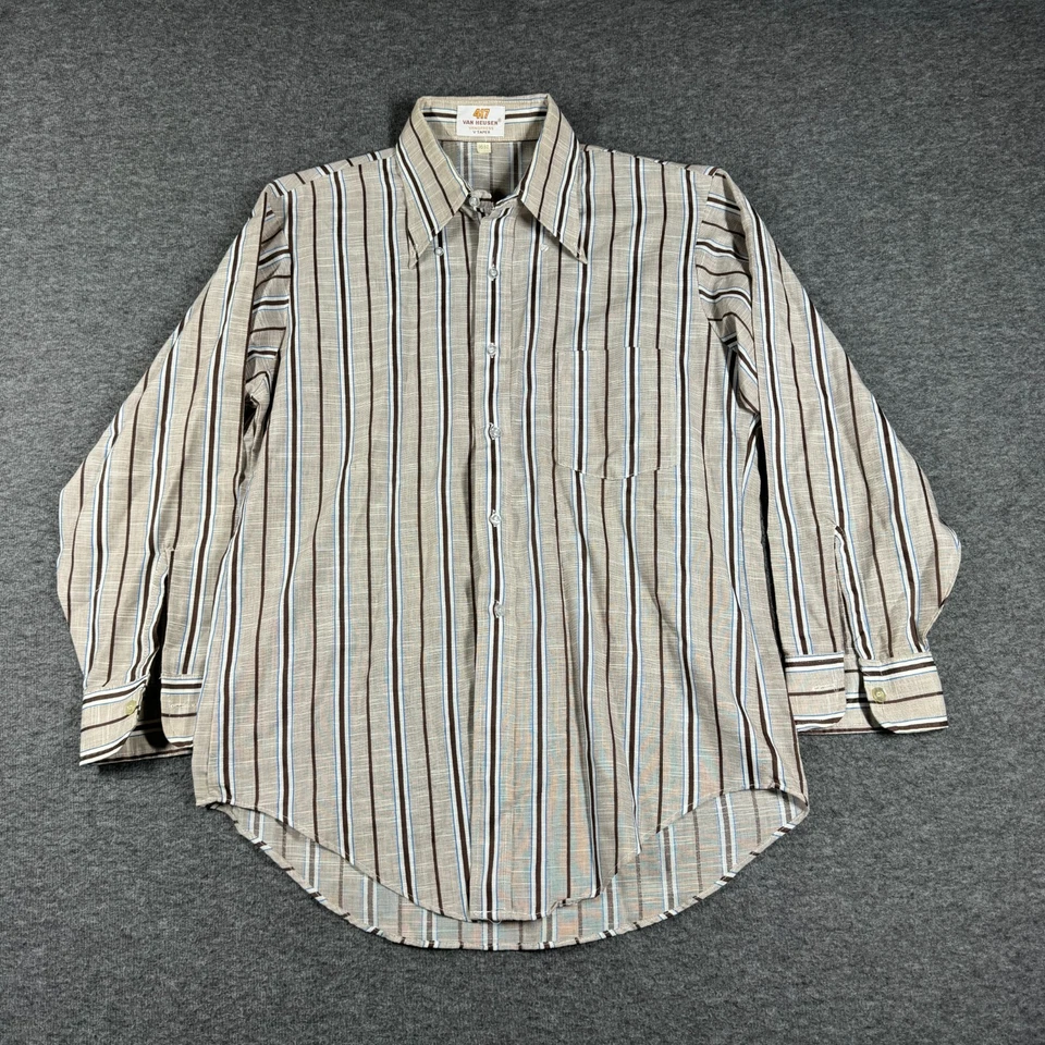 VTG 70s Van Heusen Vanopress V Taper 417 Dagger Collar Shirt Size 16-32 Striped - Image 1 of 4