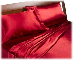 Satin Sheets Queen Size Soft Silk Feel Bedding 4Pc Set Luxury Bed Linen RED - Picture 1 of 2