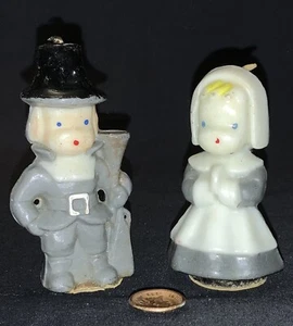 "PAR DE VELAS DE PEREGRINO DE ACCIÓN DE GRACIAS GURLEY 3"" VINTAGE SIN USAR" - Imagen 1 de 9