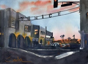 Venice California : Signed LE Art Print : Sandra Watercolors™ California - Picture 1 of 2