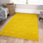 Bright Yellow Mustard Thick Shaggy Rug Soft Cosy Cheap Non Shed Living Room Rugs
