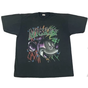 Vintage Mickey Mouse Unlimited T-Shirt XL Black Neon Fireworks Graphics - Picture 1 of 12