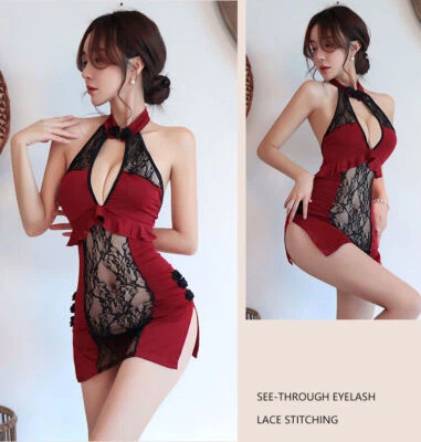 Sexy Lingerie Cosplay Cheongsam Lace Sleepwear Chinese QIPAO Women Nightdress - Image 1 of 4