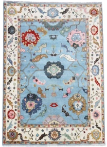 9X12 Light-Blue Oushak Hand-Knotted Wool Area Rug Oriental Carpet (9'3" x 11'9") - Picture 1 of 9