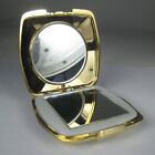 Compact Mirror Goldtone Faceted Folds Hinge Vintage 70S 80S Hong Kong 3.5 Inch