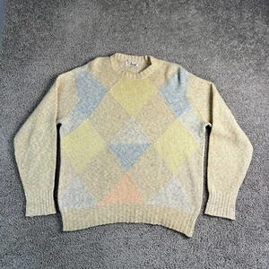 VTG Pringle Of Scotland Sweater Mens 44 XL Beige Blue Argyle Wool Crewneck - Picture 1 of 9