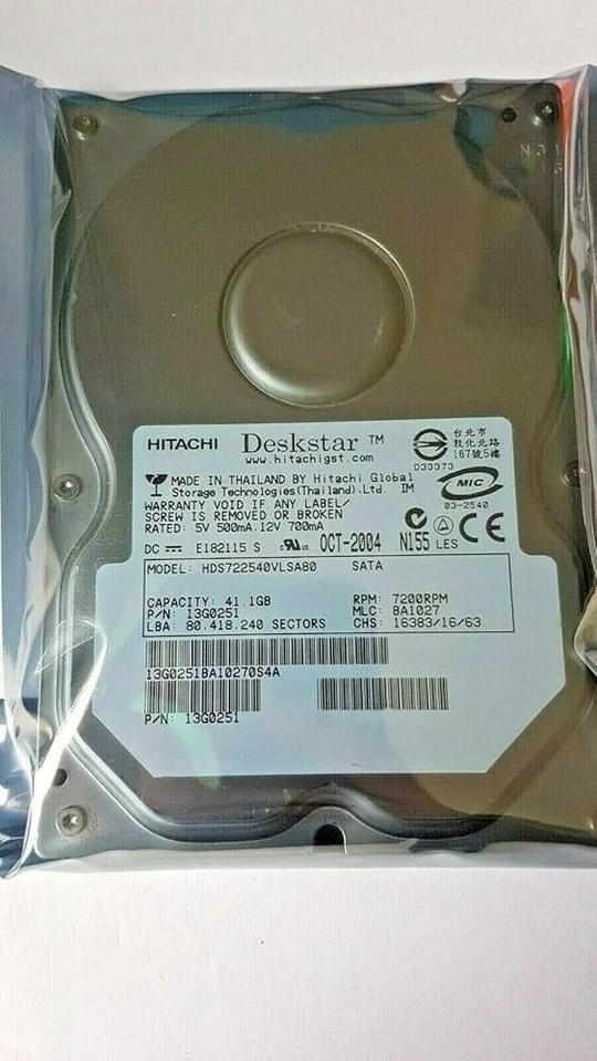 HDS722540VLSA80 Hitachi 0A31561 Deskstar 7K250 40GB 7.2K 3.5" SATA HDD Dell M942 - Image 1 of 1