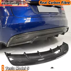 Fit For Tesla Model S Sedan 2016-2020 Real Carbon Fiber Rear Bumper Diffuser Lip - Bild 1 von 12