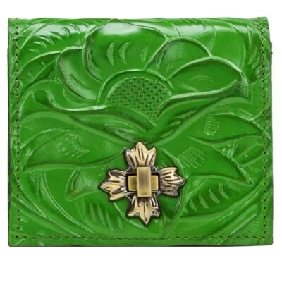 Cartera Patricia Nash Maida Cuero Triple Follaje Verde Tooled Foto 1 de 4