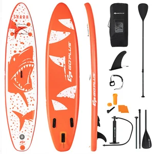 Costway 11ft Inflatable Stand Up Paddle Board W/ Backpack Aluminum Paddle Pump - Picture 1 of 12