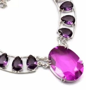 Too Amazing Amethyst Gemstone  Big Necklace Jewelry 39 Gms - Picture 1 of 2
