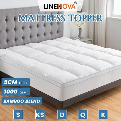 LINENOVA 1000GSM Luxury Bamboo Blend Mattress Topper Cooling Breathable Washable - image 1 of 4