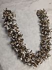 Statement Necklace Gold Brass Copper Tone Seed Bead White Black  54-56cm Long