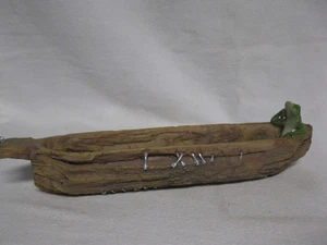 Fairy Garden Lazy Frog In Wood Canoe by Top Landing - Picture 1 of 9
