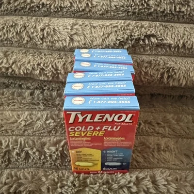 6PK Tylenol Resfriado + Gripe Severa Día y Noche ~ 24 Comprimidos Cada uno ~ CADUCIDAD 12/26 ~ SELLADO Foto 1 de 4