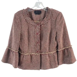 BCBGMAXAZRIA Red Polyester Tweed Ruffle Bell Sleeve Jacket Women’s S Pre-Owned - Picture 1 of 4