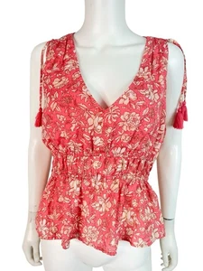 J. CREW Women's Top Tank Blouse Sleeveless Pink Peplum Cotton Tassels Size M - Picture 1 of 11