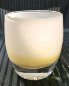 Glassybaby Angel Hand Blown Votive Candle Holder Yellow White Etched Logo  - Picture 1 of 14