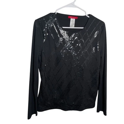 Blusa para mujer Anne Klein mediana negra manga larga lentejuelas camisa top informal Foto 1 de 4