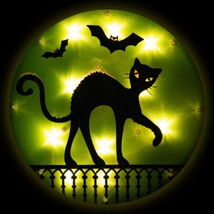 Northlight 13.75" Lighted Black Cat Halloween Window Silhouette - Picture 1 of 10