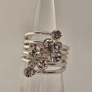 Kristall Wickelring silberfarben Gr. 6 Zargenfassung Strass Modernist - Bild 1 von 11