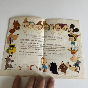 Vintage Walt Disney United States Treasury 1945 War Bond Paper (d21) - Picture 1 of 14