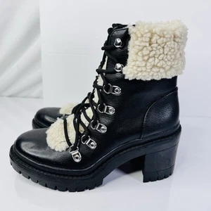 UNIVERSAL THREAD size 7 Black Boots Booties Sherpa Block Heels MINT - Picture 1 of 6