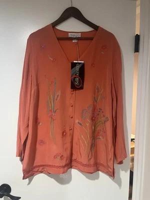 Blusa túnica Diane Von Furstenberg 100 % seda bordada con cuentas para mujer talla L Foto 1 de 4