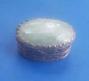 Caja de baratija de pastillas vintage de plata de ley 925 con piedra verde/espejo - Imagen 1 de 8