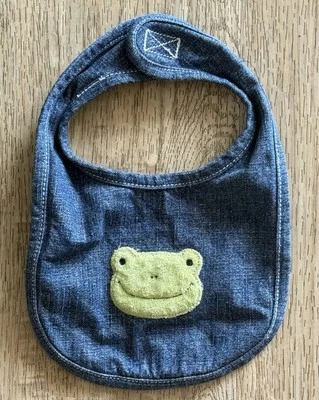 Vintage Gymboree Garden Patch 2003 Baby Feeding Bib Denim Green Frog Gingham - Image 1 of 3