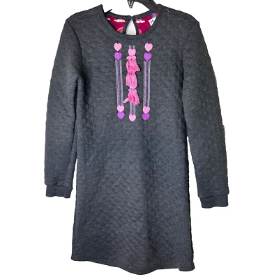 Hatley Dress Girl's Size 10 Gray Quilted Embroidery Pink Tassels Sweater - Image 1 of 4