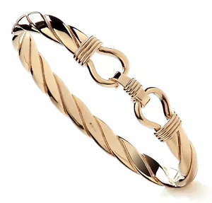 SOLID 9CT GOLD ON SILVER HEAVY HOOK MEN'S BANGLE - Picture 1 of 7