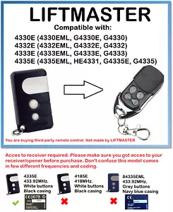 Liftmaster 4330E,4332E,4333E,4335E Compatibile Telecomando 433.92MHz - Picture 1 of 5