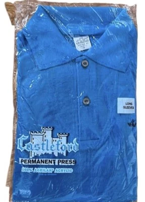 Vtg 60s/70s CASTLEFORD Boys Blue Long Sleeve Polo Shirt NIP Acrylic sz 16 MCM - Image 1 of 4