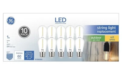 10 Pack GE LED 1Watt Soft White String Light Replacement S14 Outdoor Bulbs - Image 1 of 4