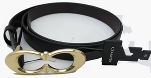 NUEVO COACH Signature C Hebilla Mujer Cinturón de Cuero Negro Dorado Herrajes 25mm Talla XL - Imagen 1 de 4