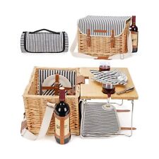 Wicker Picnic Basket for 2 with Detachable Table, Elasticated Wine Holder, Sh...